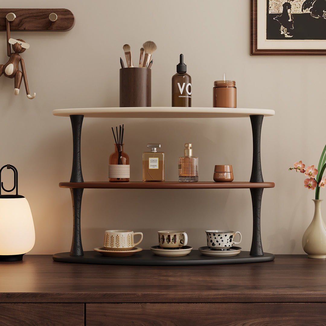 Contemporary Retro Rubberwood MDF Oval Lightweight Desktop Storage Shelf 3-Layer For Living Room &amp; Entryway