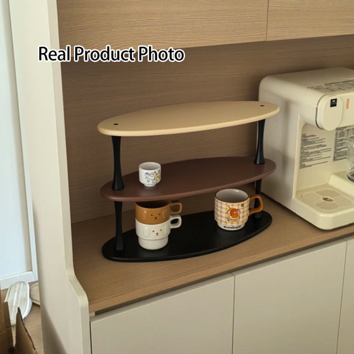 Contemporary Retro Rubberwood MDF Oval Lightweight Desktop Storage Shelf 3-Layer For Living Room &amp; Entryway