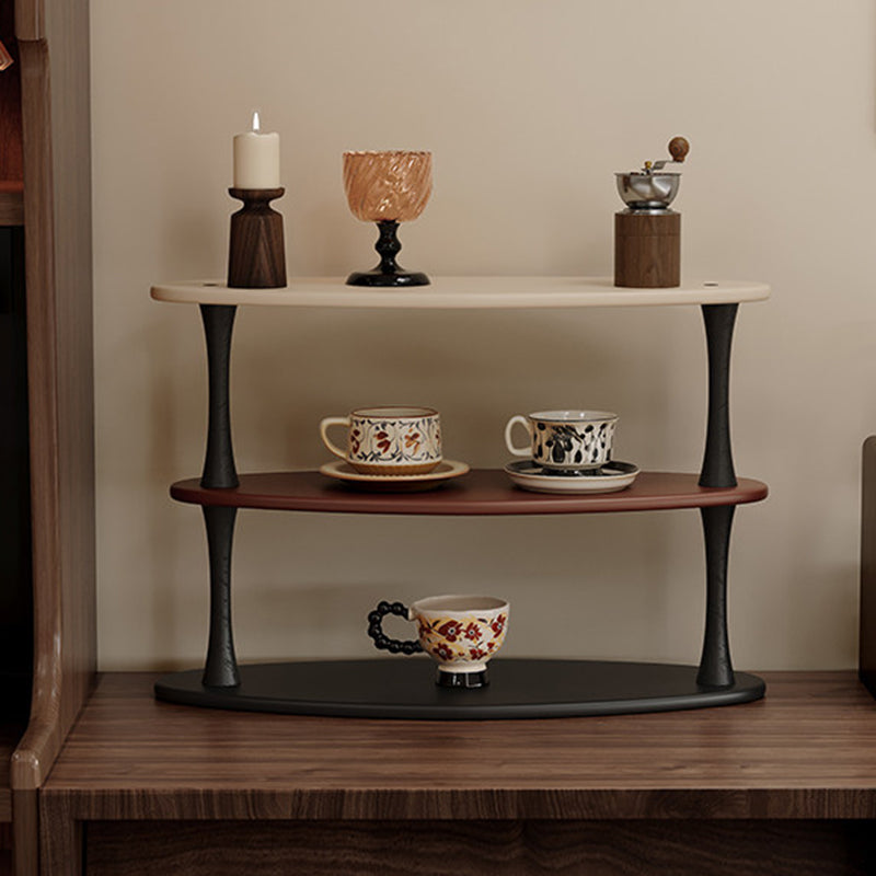 Contemporary Retro Rubberwood MDF Oval Lightweight Desktop Storage Shelf 3-Layer For Living Room &amp; Entryway