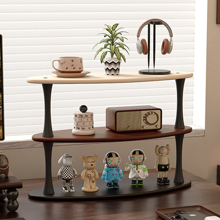 Contemporary Retro Rubberwood MDF Oval Lightweight Desktop Storage Shelf 3-Layer For Living Room &amp; Entryway