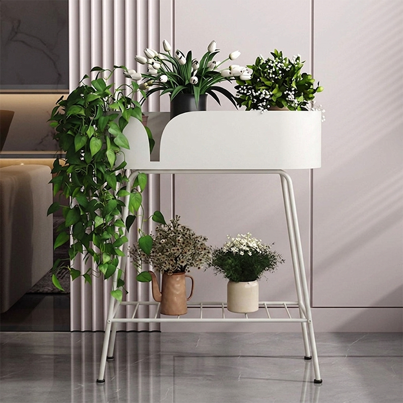 Modern Minimalist Iron Oval Plant Indoor Storage Shelf 2-Tier For Living Room &amp; Balcony