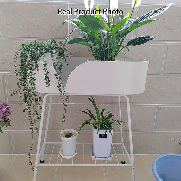 Modern Minimalist Iron Oval Plant Indoor Storage Shelf 2-Tier For Living Room &amp; Balcony