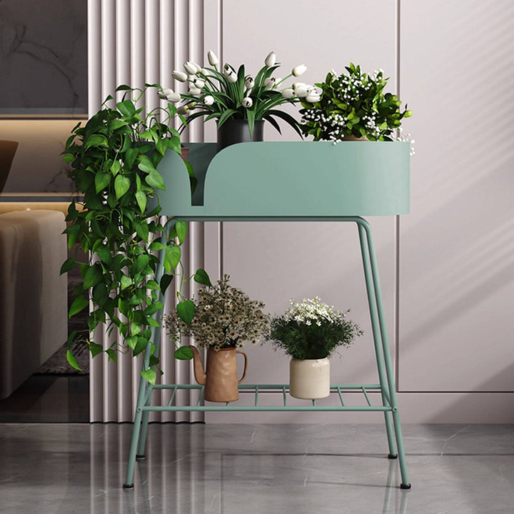 Modern Minimalist Iron Oval Plant Indoor Storage Shelf 2-Tier For Living Room &amp; Balcony