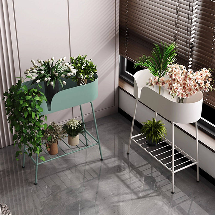Modern Minimalist Iron Oval Plant Indoor Storage Shelf 2-Tier For Living Room &amp; Balcony