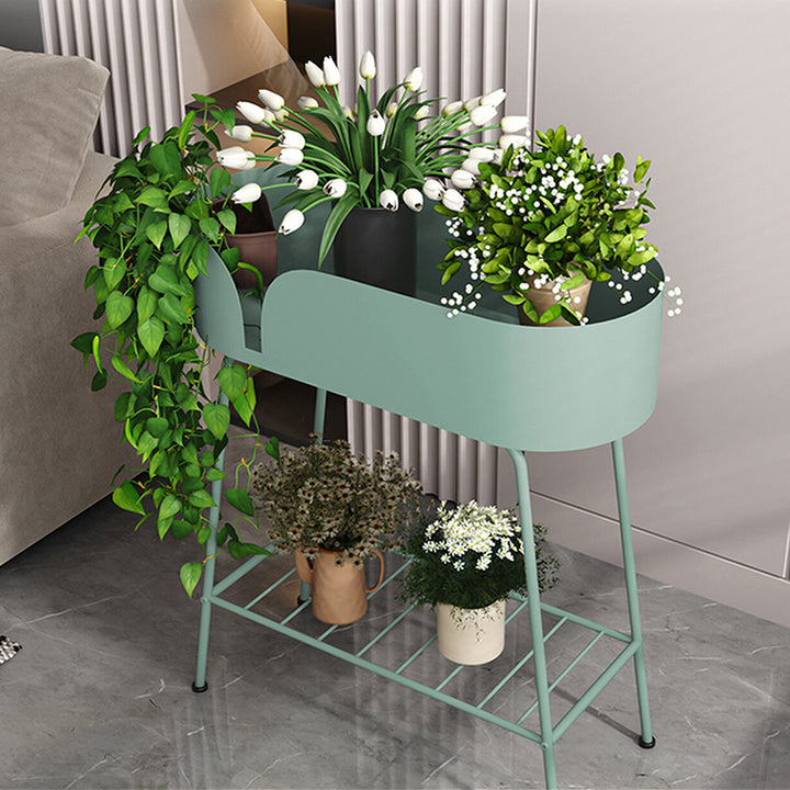 Modern Minimalist Iron Oval Plant Indoor Storage Shelf 2-Tier For Living Room &amp; Balcony