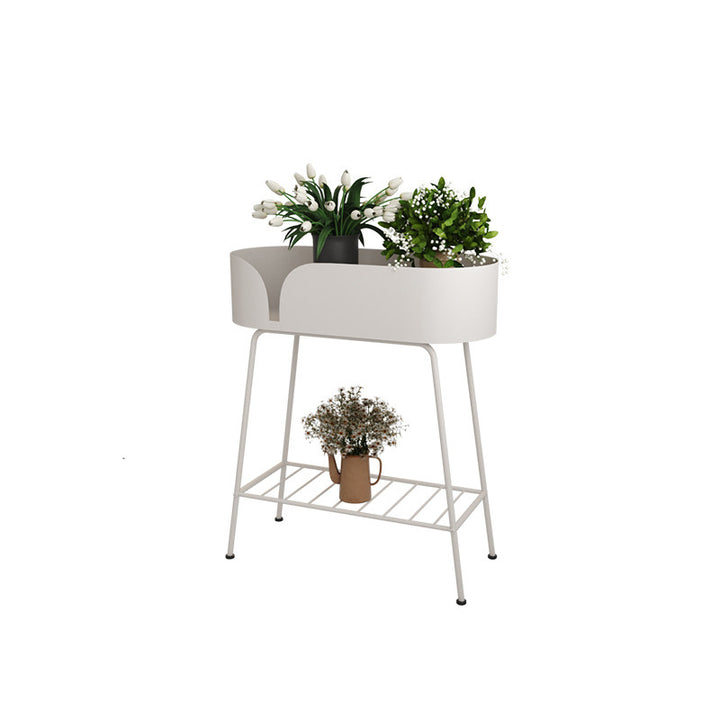 Modern Minimalist Iron Oval Plant Indoor Storage Shelf 2-Tier For Living Room &amp; Balcony