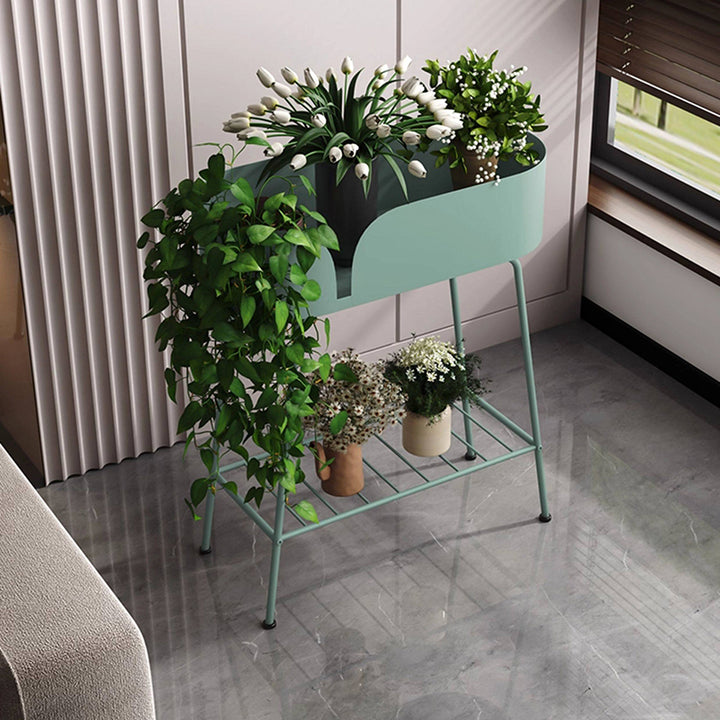 Modern Minimalist Iron Oval Plant Indoor Storage Shelf 2-Tier For Living Room &amp; Balcony