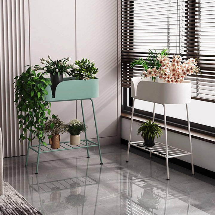 Modern Minimalist Iron Oval Plant Indoor Storage Shelf 2-Tier For Living Room &amp; Balcony