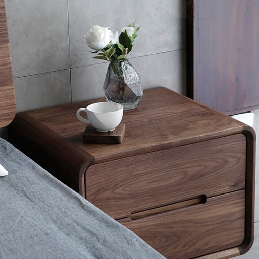 Table de chevet moderne minimaliste en noyer noir avec deux tiroirs pour chambre 