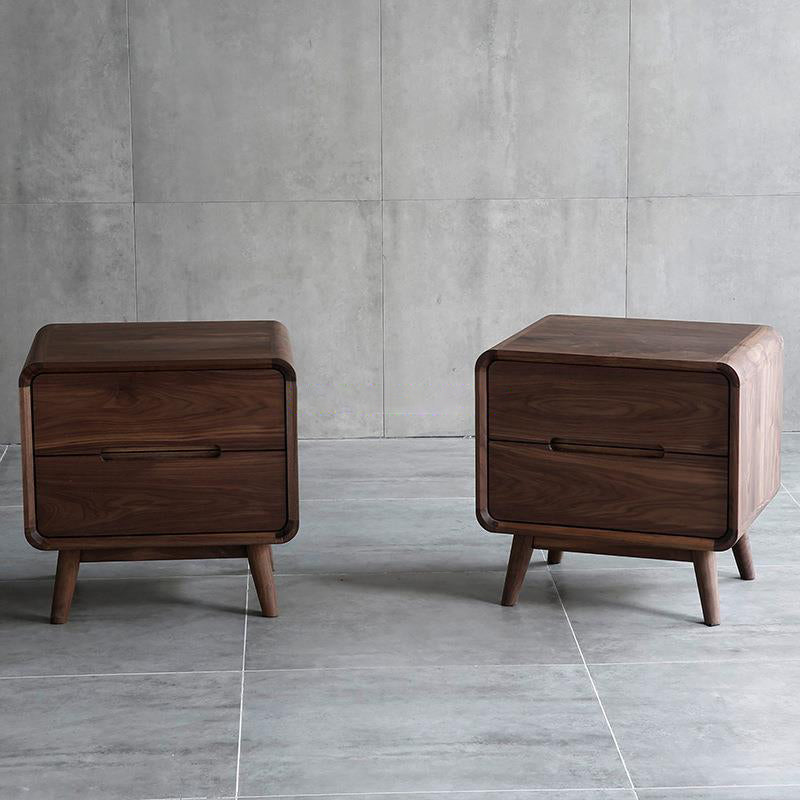 Table de chevet moderne minimaliste en noyer noir avec deux tiroirs pour chambre 