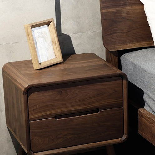 Table de chevet moderne minimaliste en noyer noir avec deux tiroirs pour chambre 