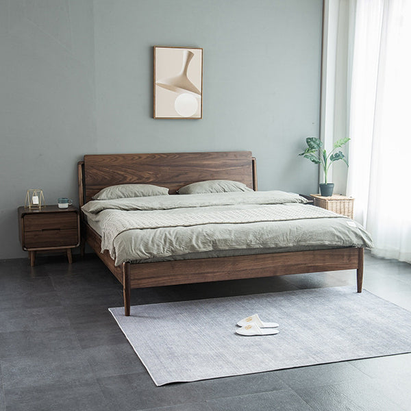 Table de chevet moderne minimaliste en noyer noir avec deux tiroirs pour chambre 