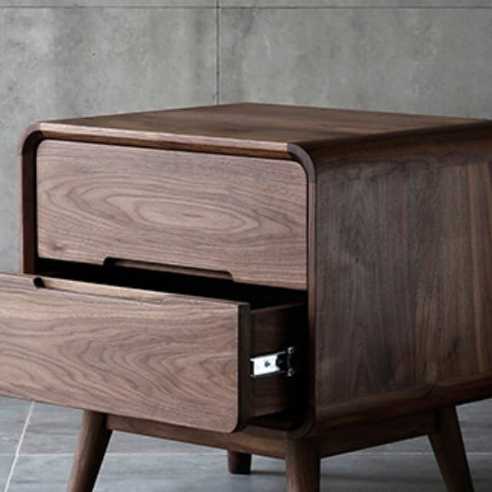 Table de chevet moderne minimaliste en noyer noir avec deux tiroirs pour chambre 