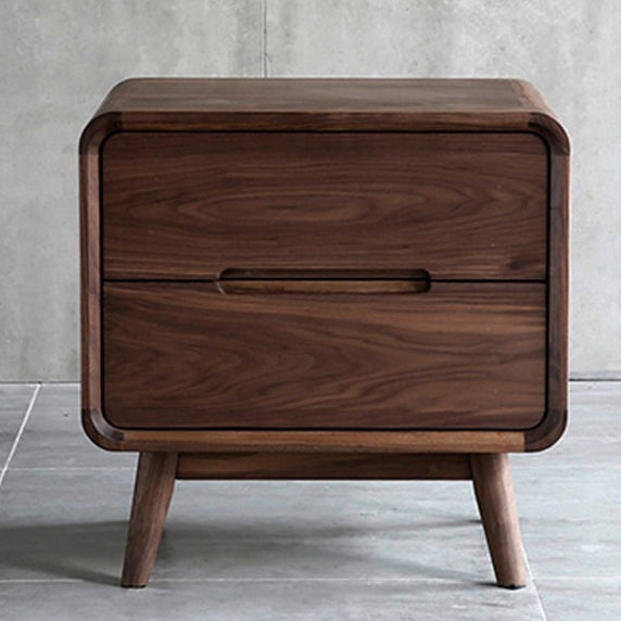 Table de chevet moderne minimaliste en noyer noir avec deux tiroirs pour chambre 