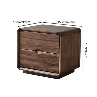 Contemporary Nordic Solid Wood Black Walnut Square Nightstand With 2 Drawers For Bedroom Storage