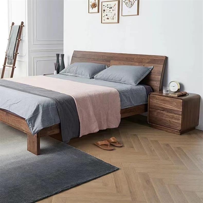 Contemporary Nordic Solid Wood Black Walnut Square Nightstand With 2 Drawers For Bedroom Storage