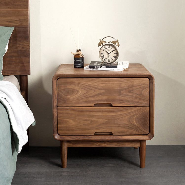 Table de chevet carré en noyer noir japonais traditionnel avec 2 tiroirs pour chambre 