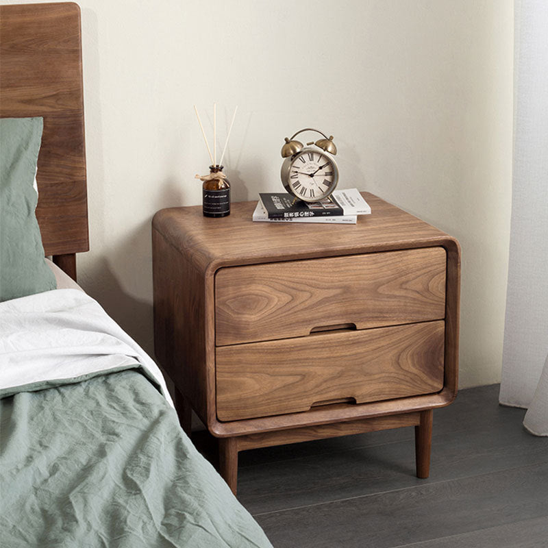Table de chevet carré en noyer noir japonais traditionnel avec 2 tiroirs pour chambre 