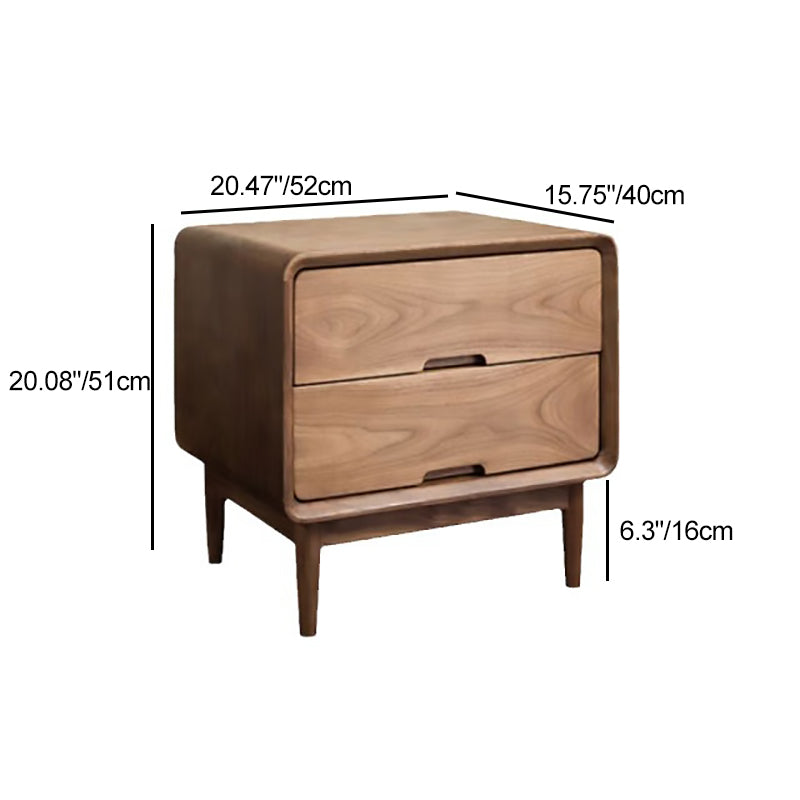 Traditional Japanese Black Walnut Square Nightstand With 2 Drawers For Bedroom