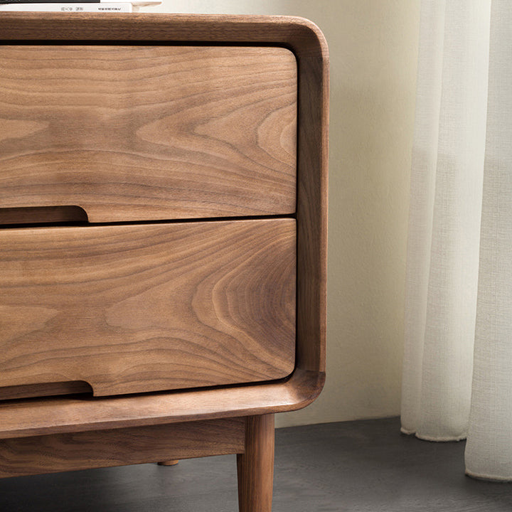Table de chevet carré en noyer noir japonais traditionnel avec 2 tiroirs pour chambre 