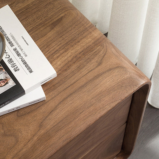 Table de chevet carré en noyer noir japonais traditionnel avec 2 tiroirs pour chambre 