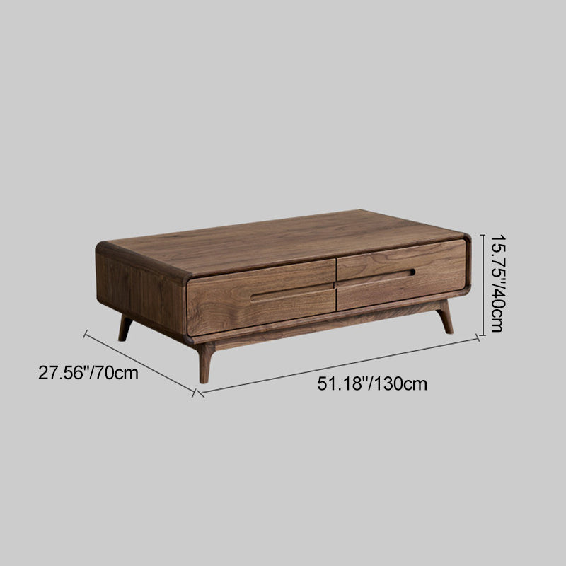 Table basse rectangulaire arrondie en noyer noir chinois traditionnel avec 2 tiroirs pour salon 
