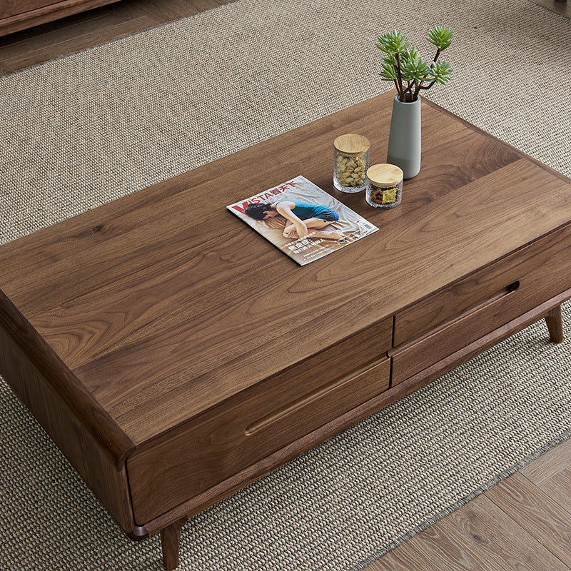 Table basse rectangulaire arrondie en noyer noir chinois traditionnel avec 2 tiroirs pour salon 