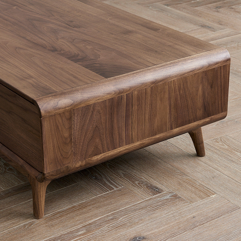 Traditional Chinese Black Walnut Rounded Rectangular Coffee Table With 2 Drawers For Living Room