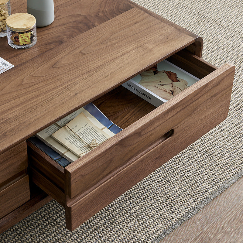 Traditional Chinese Black Walnut Rounded Rectangular Coffee Table With 2 Drawers For Living Room