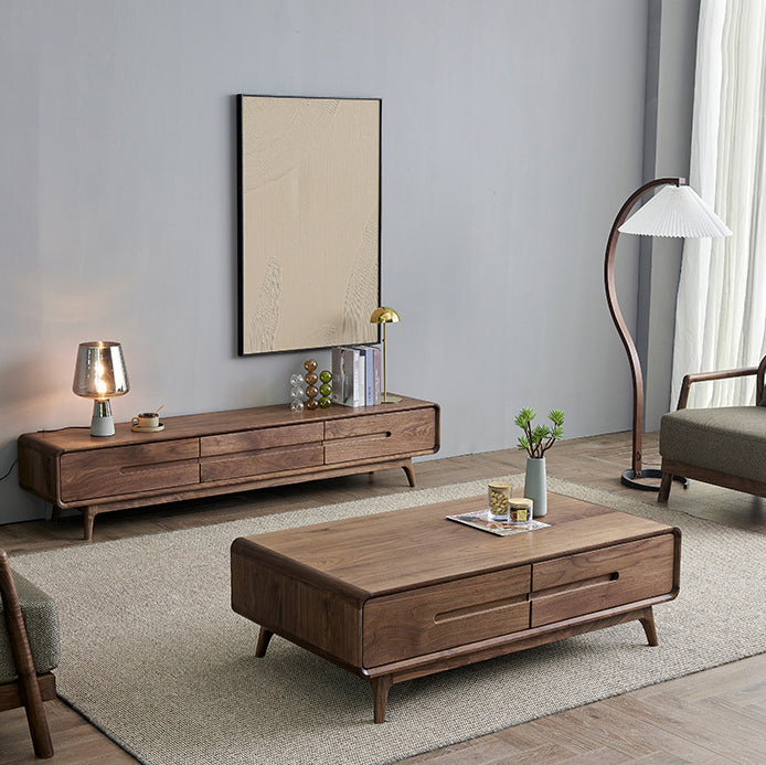 Traditional Chinese Black Walnut Rounded Rectangular Coffee Table With 2 Drawers For Living Room