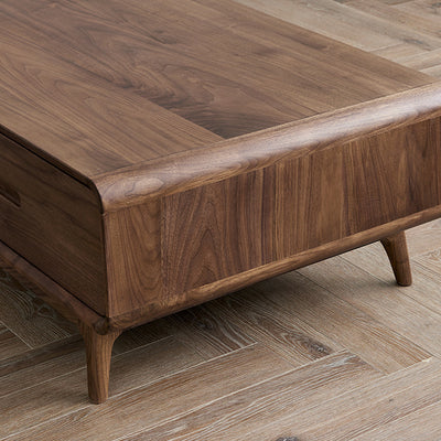 Traditional Chinese Black Walnut Rounded Rectangular Coffee Table With 2 Drawers For Living Room