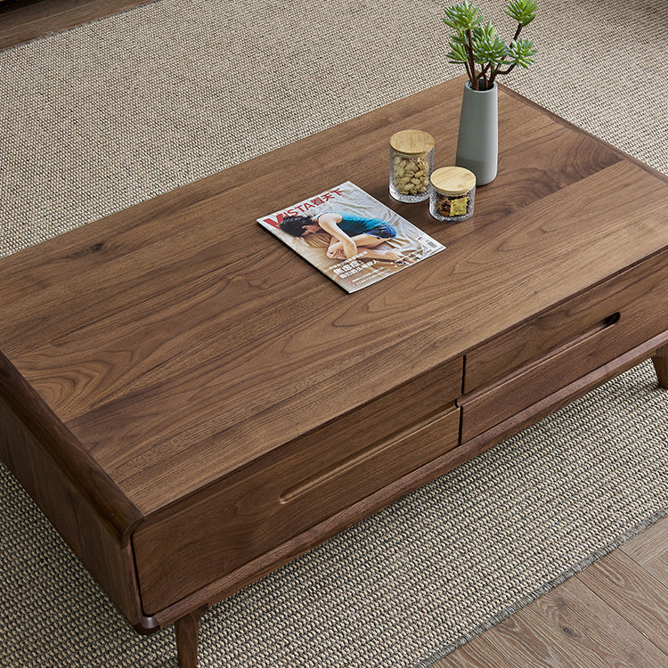 Table basse rectangulaire arrondie en noyer noir chinois traditionnel avec 2 tiroirs pour salon 