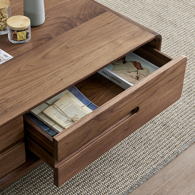 Traditional Chinese Black Walnut Rounded Rectangular Coffee Table With 2 Drawers For Living Room