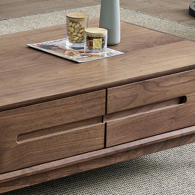 Traditional Chinese Black Walnut Rounded Rectangular Coffee Table With 2 Drawers For Living Room