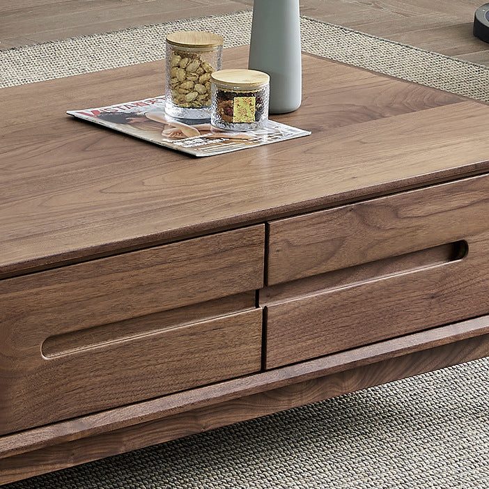 Traditional Chinese Black Walnut Rounded Rectangular Coffee Table With 2 Drawers For Living Room