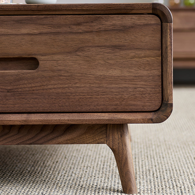 Traditional Chinese Black Walnut Rounded Rectangular Coffee Table With 2 Drawers For Living Room