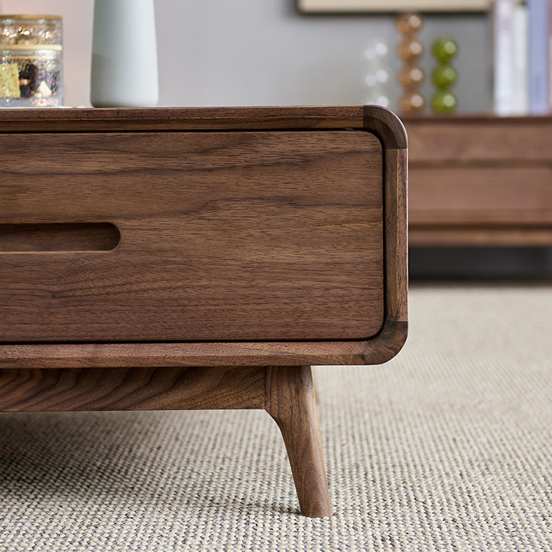 Traditional Chinese Black Walnut Rounded Rectangular Coffee Table With 2 Drawers For Living Room