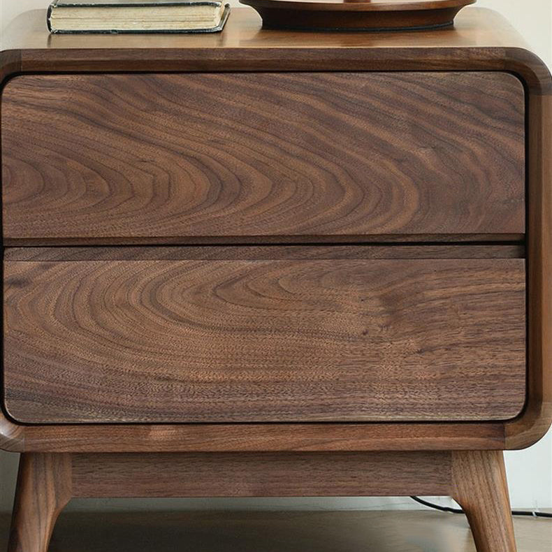 Table de nuit carrée arrondie en noyer noir minimaliste moderne avec 2 tiroirs pour chambre 