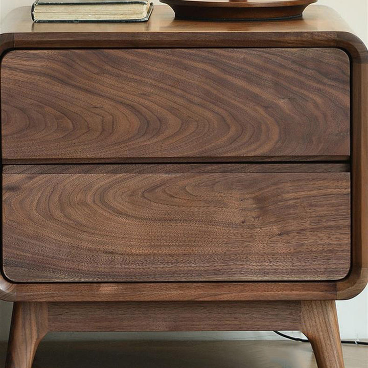 Table de nuit carrée arrondie en noyer noir minimaliste moderne avec 2 tiroirs pour chambre 