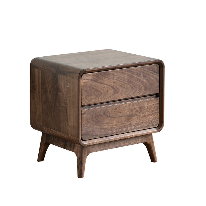 Table de nuit carrée arrondie en noyer noir minimaliste moderne avec 2 tiroirs pour chambre 