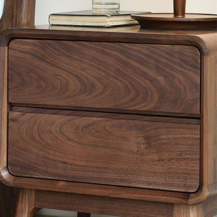 Table de nuit carrée arrondie en noyer noir minimaliste moderne avec 2 tiroirs pour chambre 