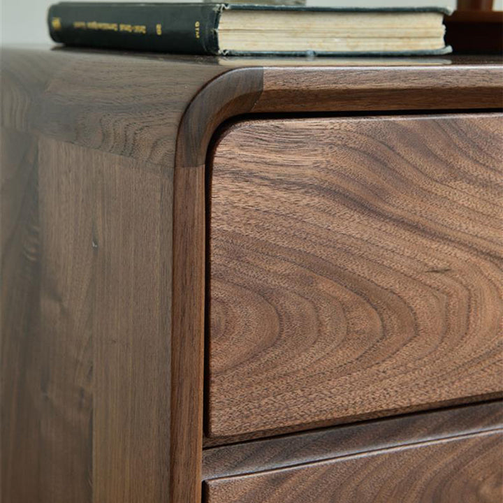 Table de nuit carrée arrondie en noyer noir minimaliste moderne avec 2 tiroirs pour chambre 