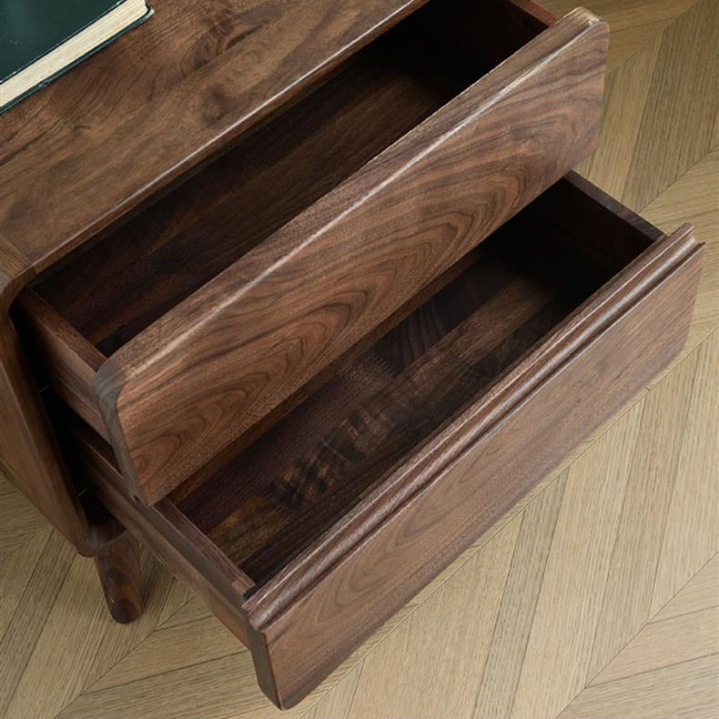 Table de nuit carrée arrondie en noyer noir minimaliste moderne avec 2 tiroirs pour chambre 