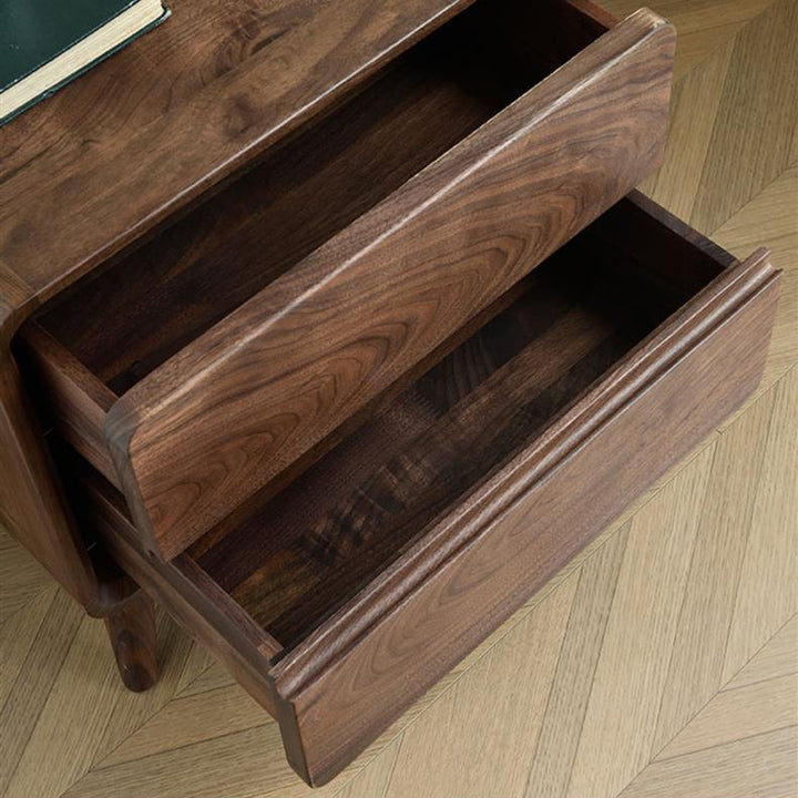 Table de nuit carrée arrondie en noyer noir minimaliste moderne avec 2 tiroirs pour chambre 