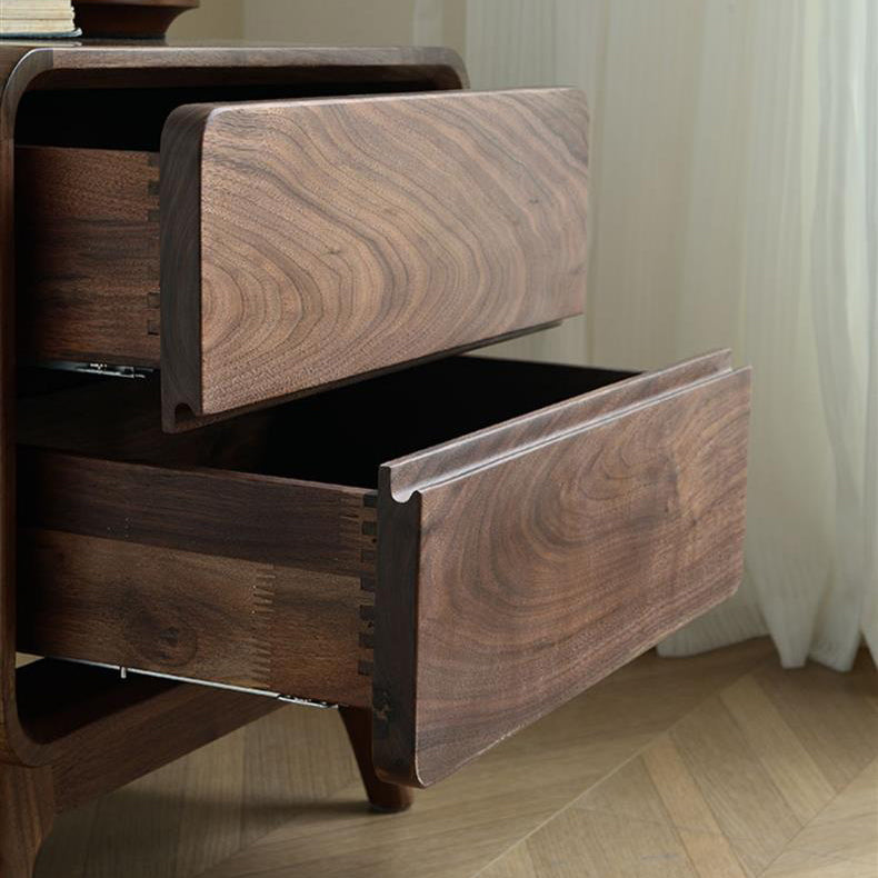 Table de nuit carrée arrondie en noyer noir minimaliste moderne avec 2 tiroirs pour chambre 