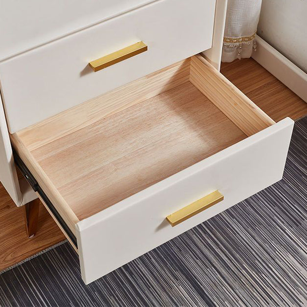 Modern Minimalist Medium-Density Fiberboard PU Leather Metal Square Nightstand With 2 Drawers For Bedroom