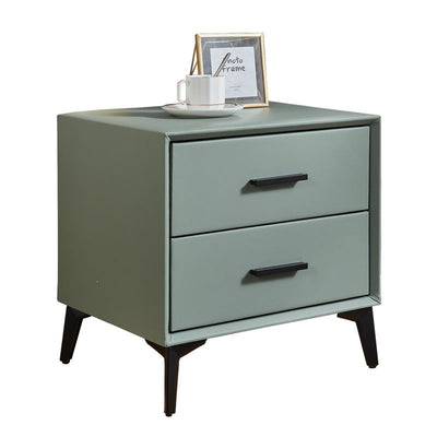 Modern Minimalist Medium-Density Fiberboard PU Leather Metal Square Nightstand With 2 Drawers For Bedroom