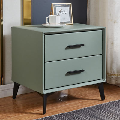 Modern Minimalist Medium-Density Fiberboard PU Leather Metal Square Nightstand With 2 Drawers For Bedroom