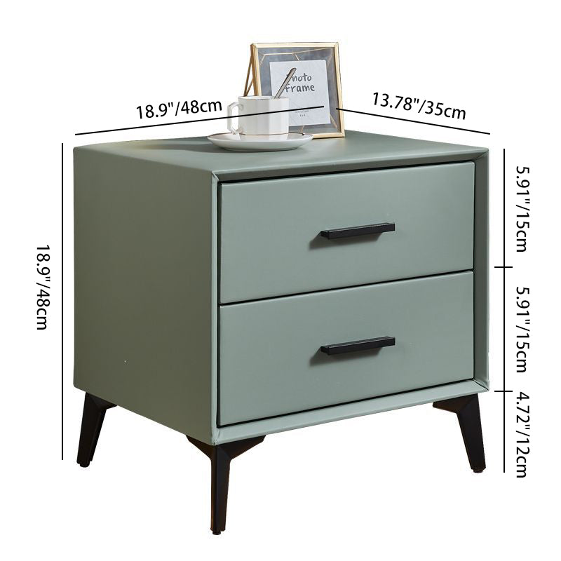 Modern Minimalist Medium-Density Fiberboard PU Leather Metal Square Nightstand With 2 Drawers For Bedroom