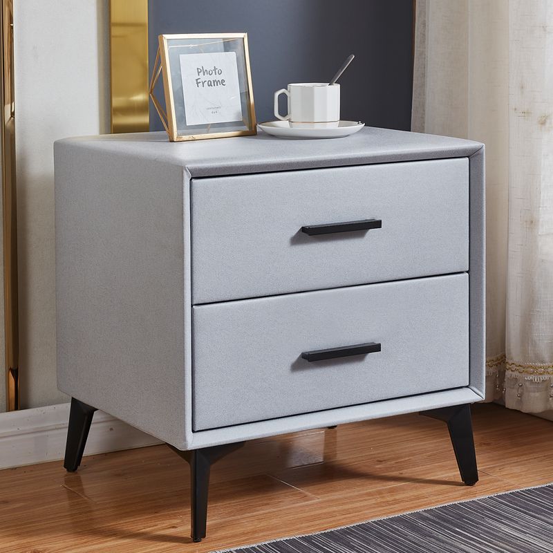 Modern Minimalist Medium-Density Fiberboard PU Leather Metal Square Nightstand With 2 Drawers For Bedroom